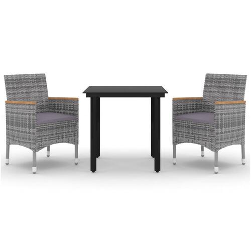 Spisebordssæt til haven 3 dele med hynder polyrattan og glas