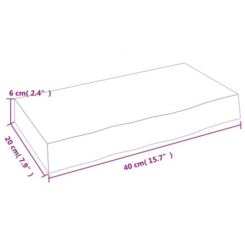 Væghylde 40×20×6 cm - ubehandlet massivt egetræ med naturlig kant