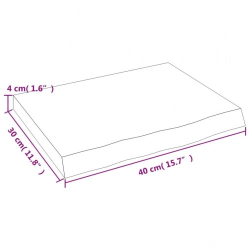 Væghylde 40×30×(2-4) cm i ubehandlet massivt egetræ - naturlig kant