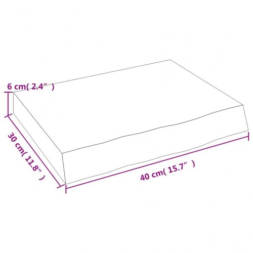 Væghylde 40×30×(2-6) cm i ubehandlet massivt egetræ - naturlig kant