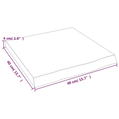 Væghylde 40 × 40 × 2-4 cm i ubehandlet massivt egetræ - rustik hylde med naturlig kant