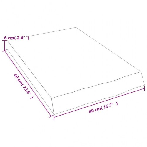 Væghylde 40×60×(2-6) cm i ubehandlet massivt egetræ - naturlig kant