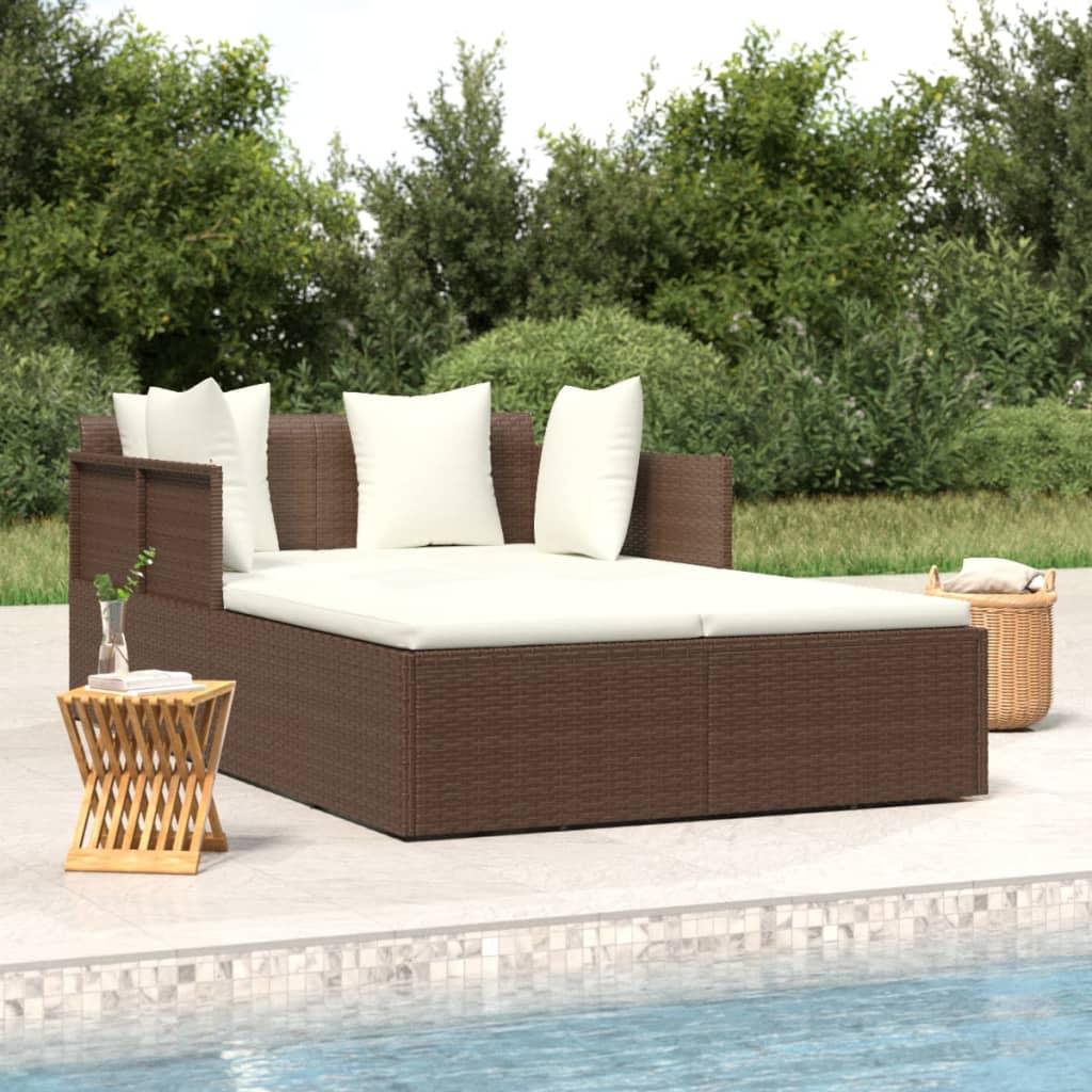 Solseng med hynder 182x118x63 cm polyrattan brun