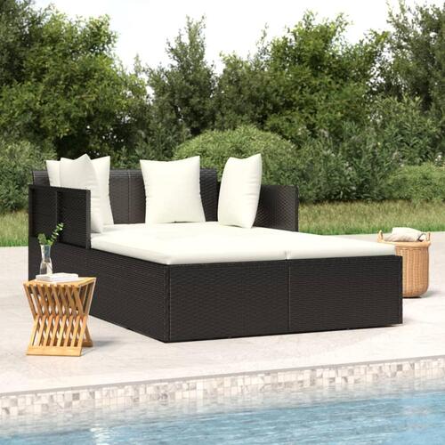 Solseng med hynder 182x118x63 cm polyrattan sort