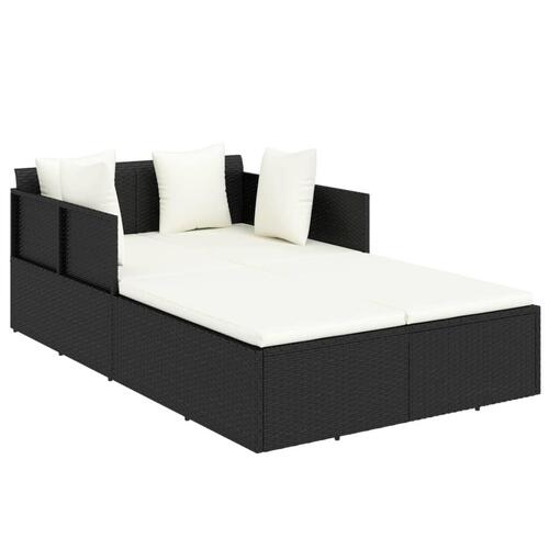 Solseng med hynder 182x118x63 cm polyrattan sort