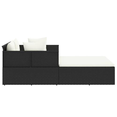 Solseng med hynder 182x118x63 cm polyrattan sort