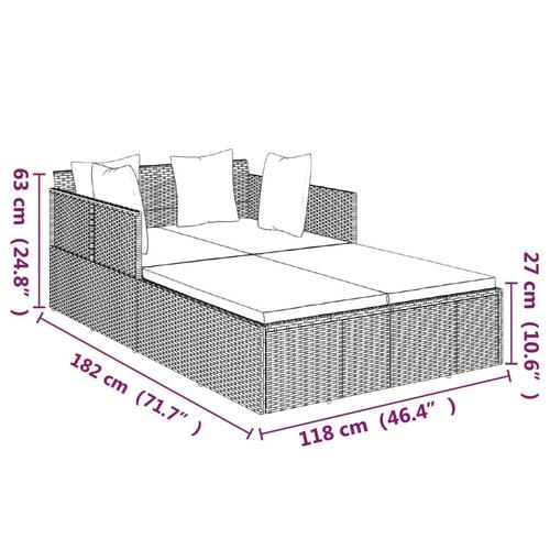 Solseng med hynder 182x118x63 cm polyrattan sort