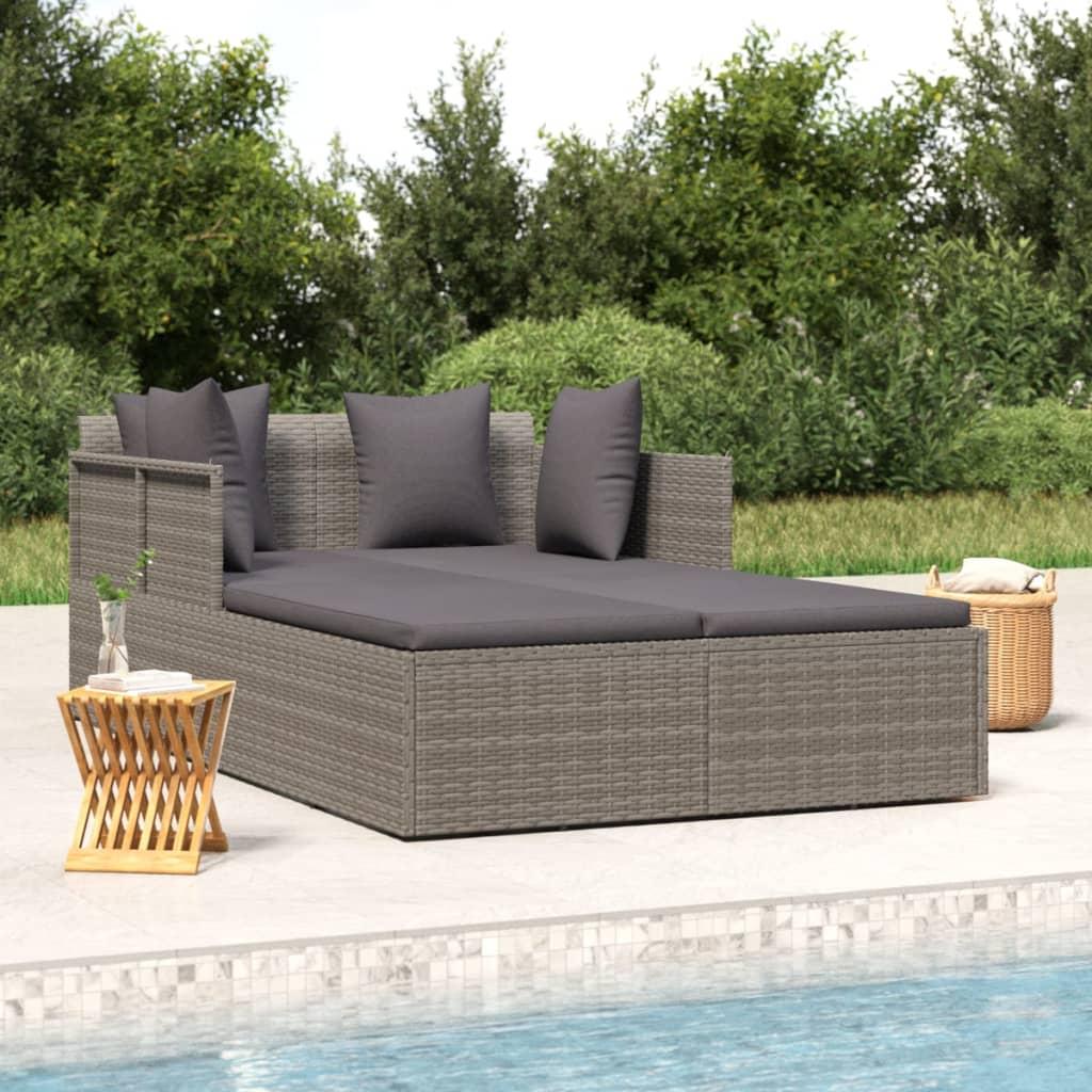 Solseng med hynder 182x118x63 cm polyrattan grå