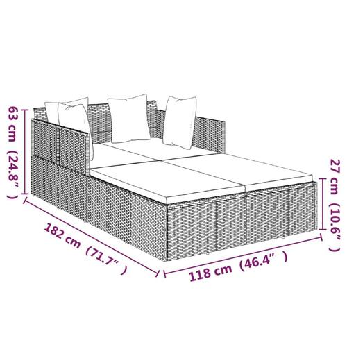 Solseng med hynder 182x118x63 cm polyrattan grå