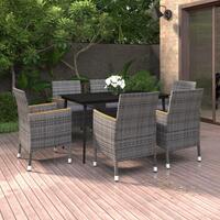 Spisebordssæt til haven 7 dele med hynder polyrattan og glas