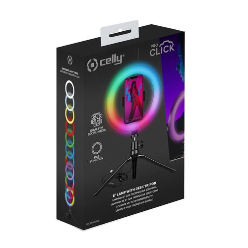 Selfie Ring Light med stativ og fjernbetjening Celly CLICKRINGRGBBK