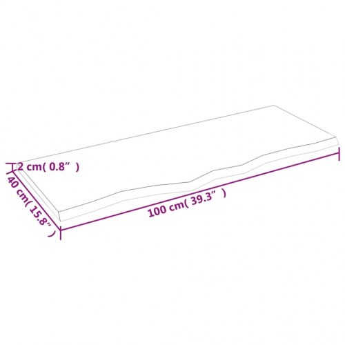 Væghylde 100×40×2 cm - ubehandlet massivt egetræ med naturlig kant