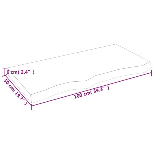 Væghylde 100 × 50 × (2-6) cm - ubehandlet massivt egetræ med naturlig kant