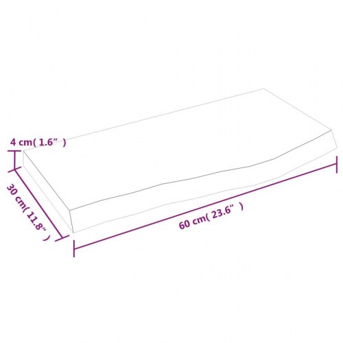 Væghylde i massivt egetræ 60×30×(2-4) cm - lysebrun, behandlet med naturlig kant