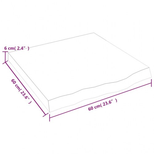 Væghylde 60 × 60 × (2-6) cm i behandlet massivt egetræ - lysebrun, med naturlig kant