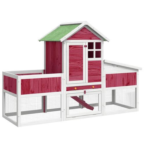 Kaninbur 170x63x113 cm massivt fyrretræ rød