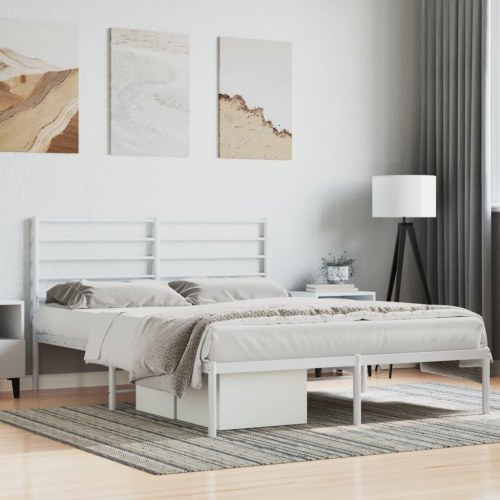 Sengeramme med sengegavl 160×200 cm - metal, hvid