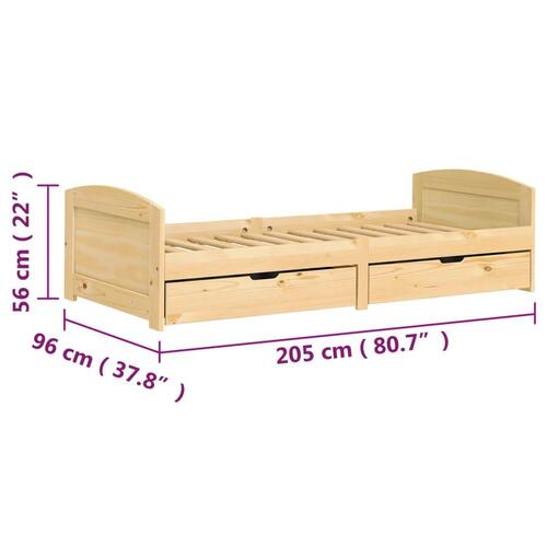 Daybed med to skuffer IRUN 90x200 cm massivt fyrretræ