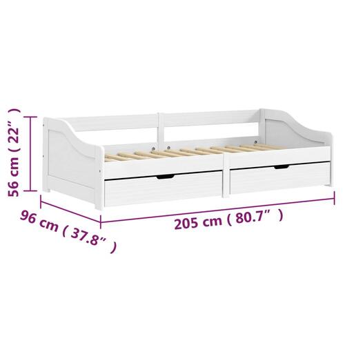 Daybed med to skuffer IRUN hvid 90x200 cm massivt fyrretræ
