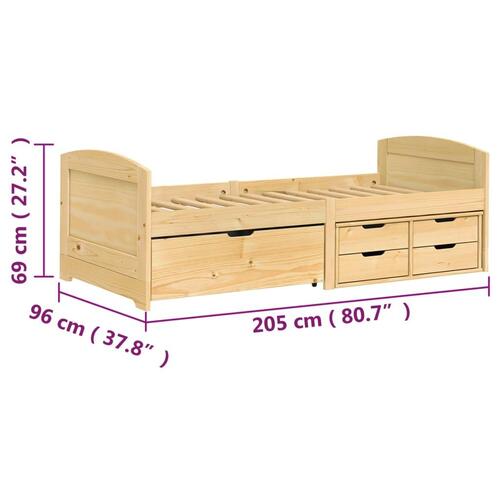 Daybed med fem skuffer IRUN 90x200 cm massivt fyrretræ