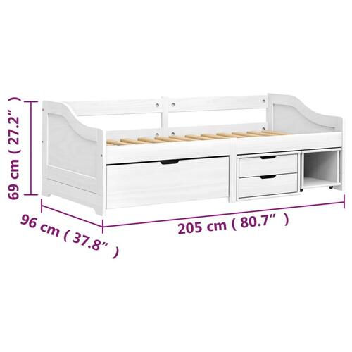 Daybed med tre skuffer IRUN hvid 90x200 cm massivt fyrretræ