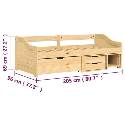 Daybed med tre skuffer IRUN 90x200 cm massivt fyrretræ