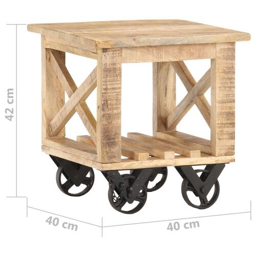 Sidebord med hjul 40x40x42 cm ru mangotræ