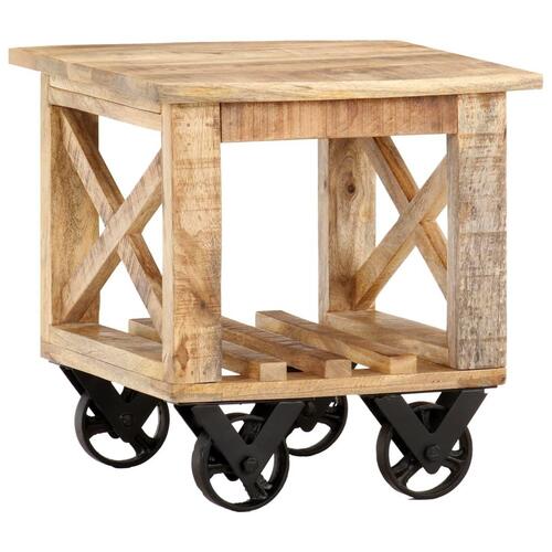 Sidebord med hjul 40x40x42 cm ru mangotræ