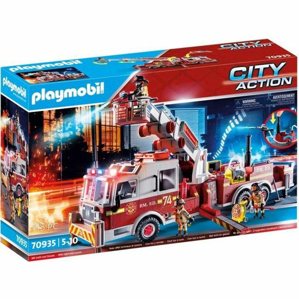 Legetøjssæt med køretøjer Playmobil Fire Truck with Ladder 70935 113 Dele