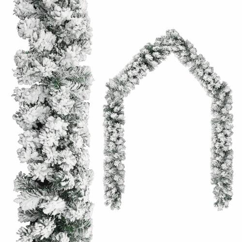 Juleguirlande med puddersne 10 m PVC grøn