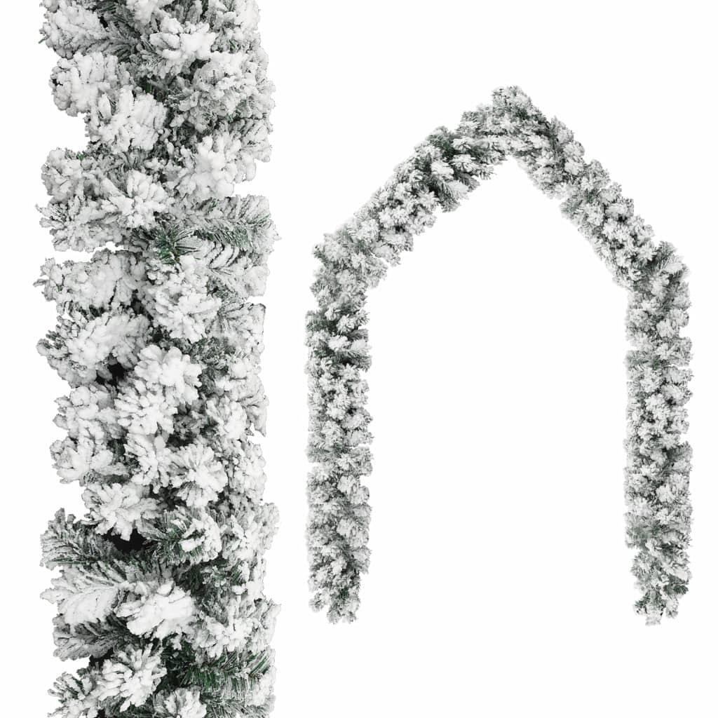 Juleguirlande med puddersne 10 m PVC grøn