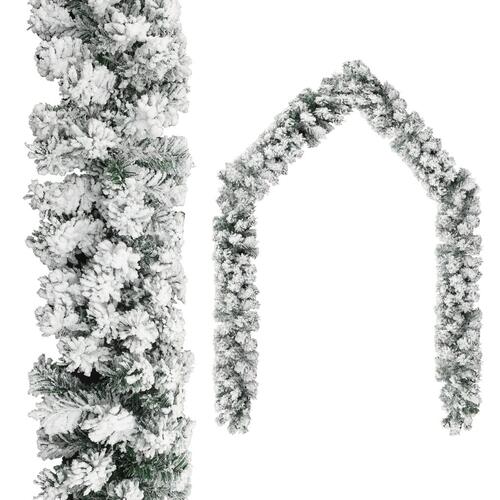 Juleguirlande med puddersne 20 m PVC grøn