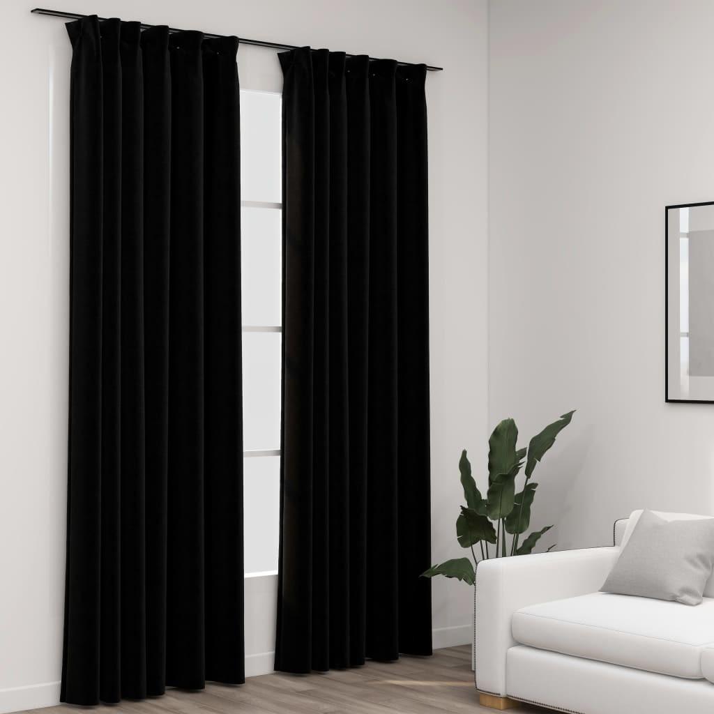 Lysdæmpende gardiner med kroge 2 stk. hør-look 140x225 cm sort