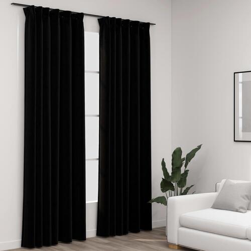 Lysdæmpende gardiner med kroge 2 stk. hør-look 140x245 cm sort
