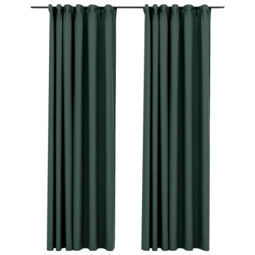 Mørklægningsgardiner med kroge 2 stk., hør-look 140×245 cm - grøn