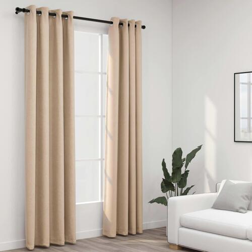 Lysdæmpende gardiner med øjer 2 stk. hør-look 140x225 cm beige