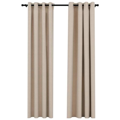 Lysdæmpende gardiner med øjer 2 stk. hør-look 140x225 cm beige