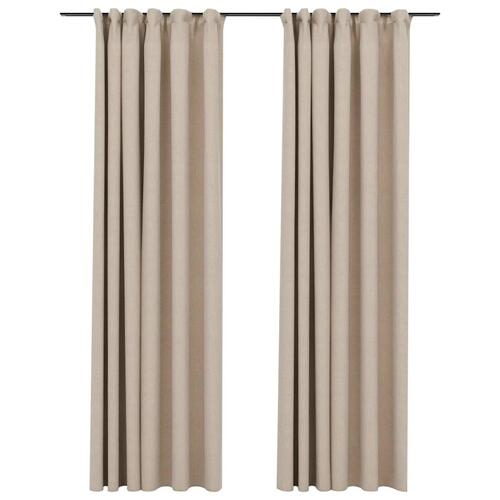 Lysdæmpende gardiner med kroge 2 stk. hør-look 140x225 cm beige