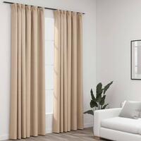 Lysdæmpende gardiner med kroge 2 stk. hør-look 140x245 cm beige