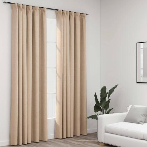 Lysdæmpende gardiner med kroge 2 stk. hør-look 140x245 cm beige