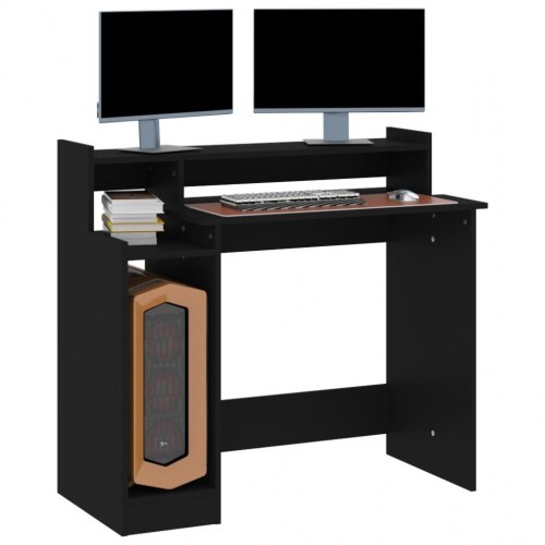 Skrivebord med LED-lys 97x45x90 cm konstrueret træ sort