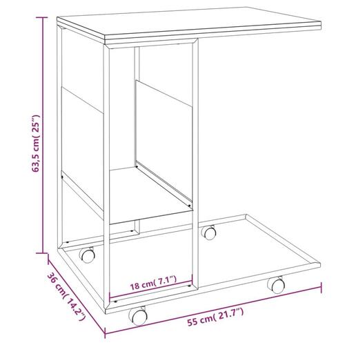 Sidebord med hjul 55x36x63,5 cm konstrueret træ sort
