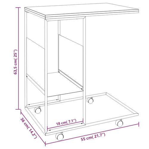 Sidebord med hjul 55x36x63,5 cm konstrueret træ sort