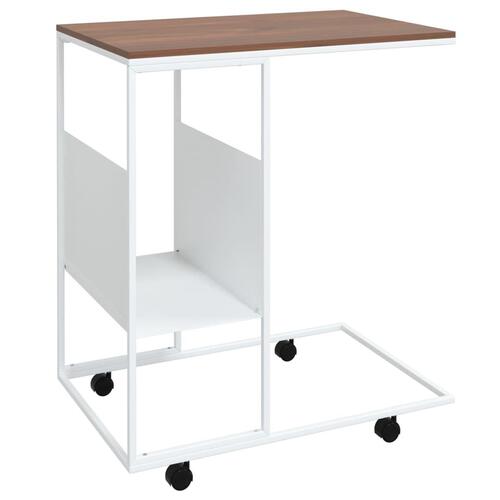 Sidebord med hjul 55x36x63,5 cm konstrueret træ hvid