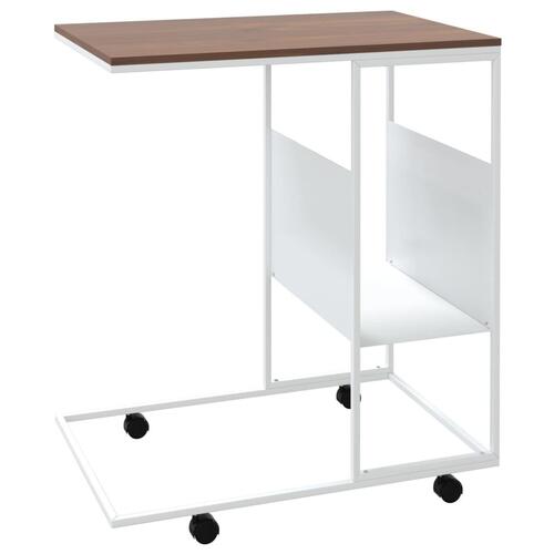 Sidebord med hjul 55x36x63,5 cm konstrueret træ hvid