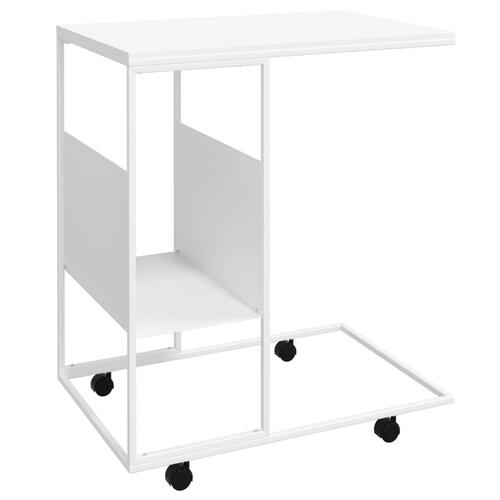 Sidebord med hjul 55x36x63,5 cm konstrueret træ hvid