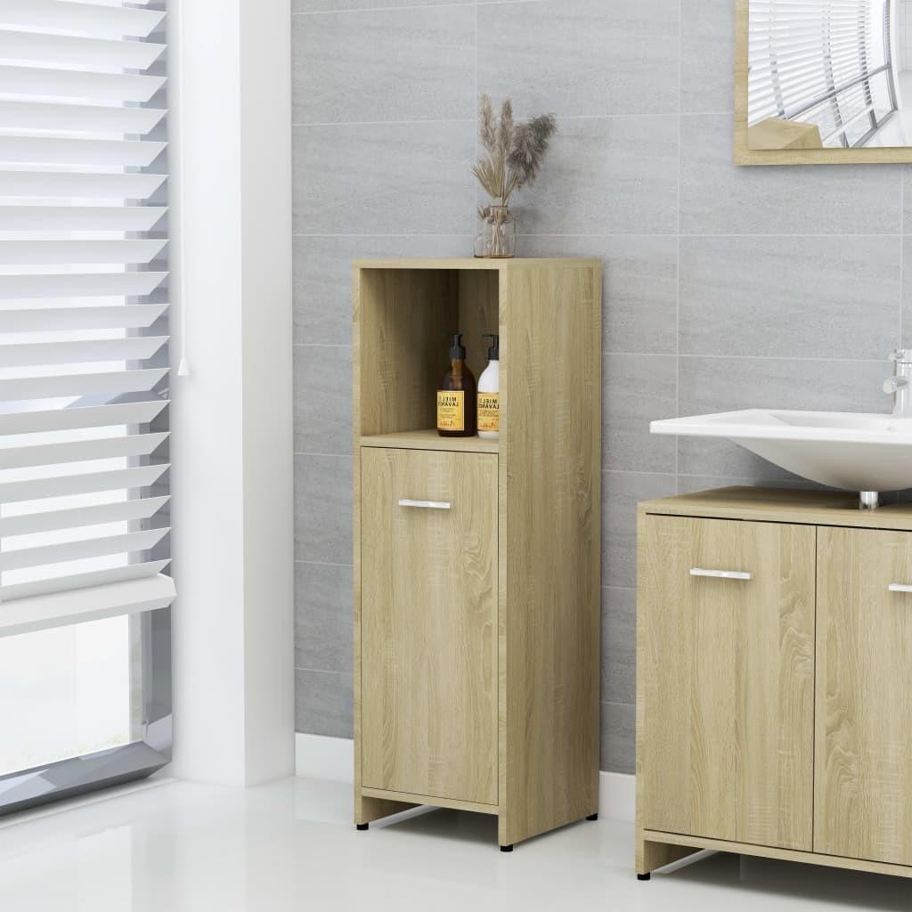 Badeværelsesskab 30x30x95 cm konstrueret træ sonoma-eg
