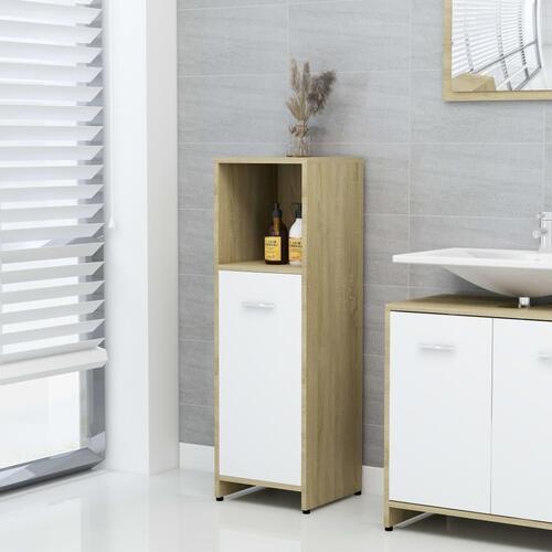 Badeværelsesskab 30x30x95 cm konstrueret træ hvid og sonoma eg