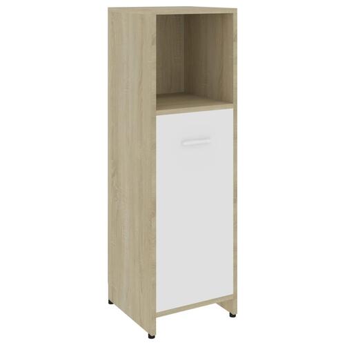 Badeværelsesskab 30x30x95 cm konstrueret træ hvid og sonoma eg