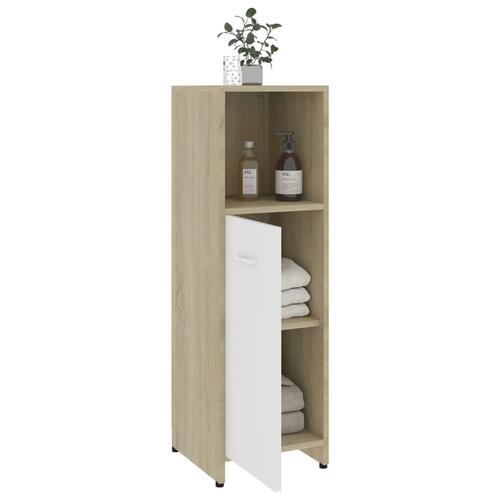 Badeværelsesskab 30x30x95 cm konstrueret træ hvid og sonoma eg